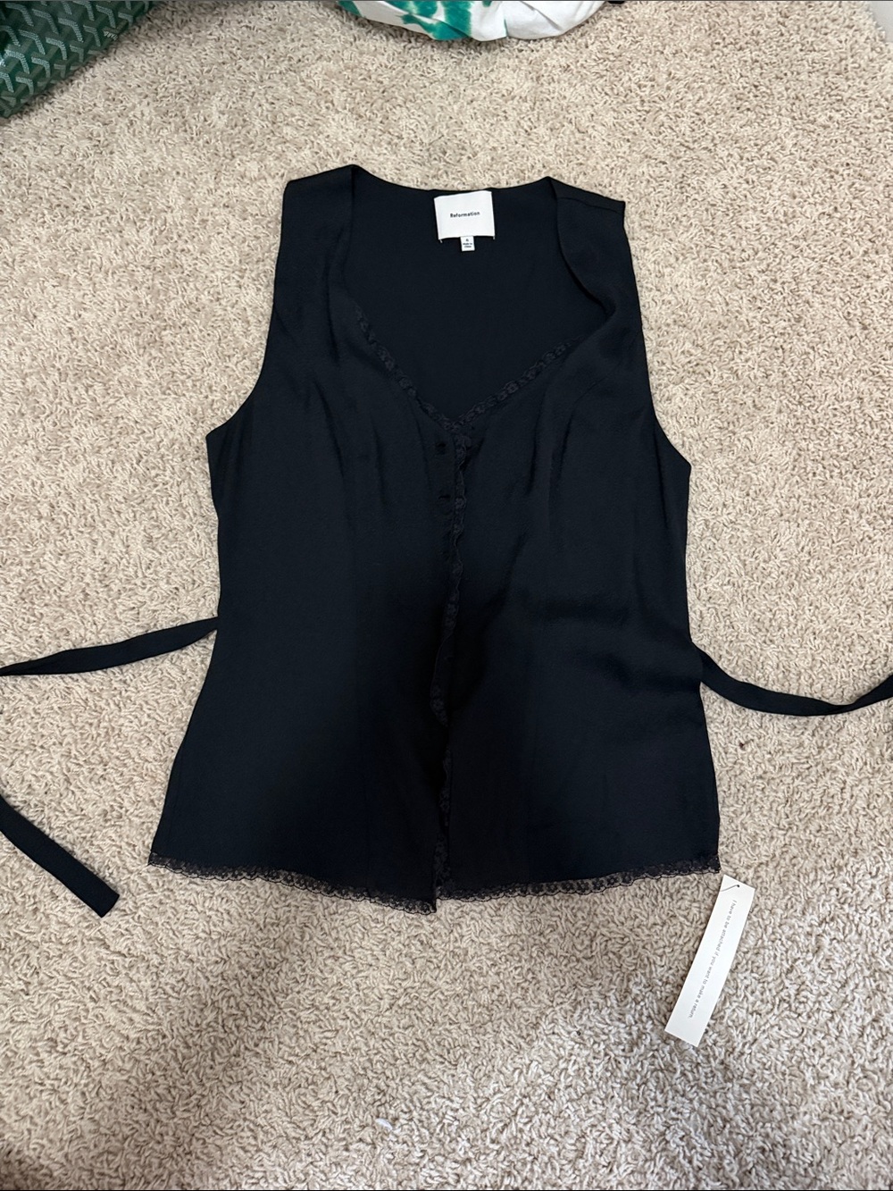 Reformation Black Lace-Trim Tie-Side Camisole